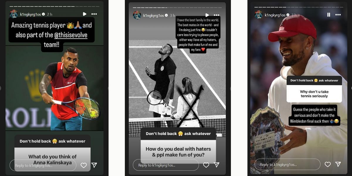 Nick Kyrgios' Instagram Stories | Instagram @k1ngkyrg1os